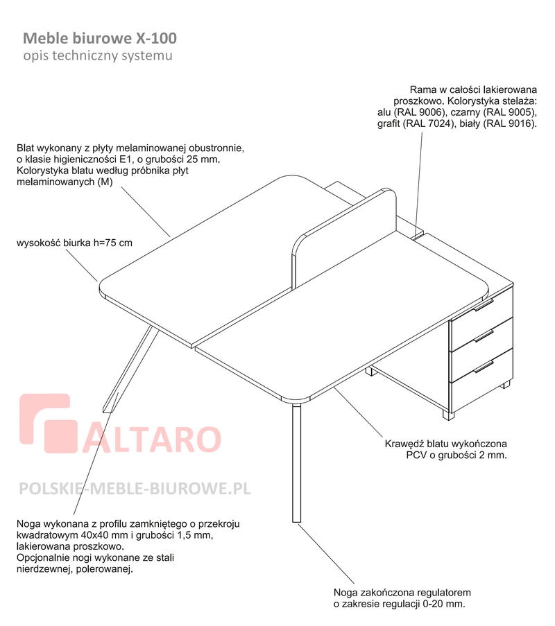 meble biurowe X100 opis techniczny ALTARO